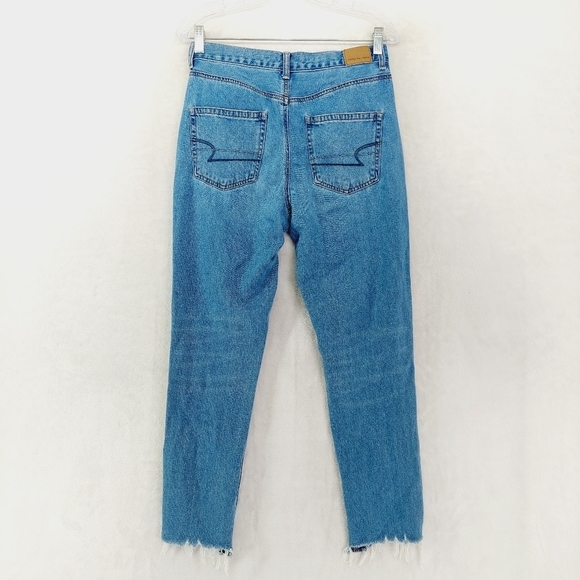 American Eagle Blue High-Rise Ripped Slim Fit Distressed Straight Leg Jeans 5681 - Picture 4 of 8